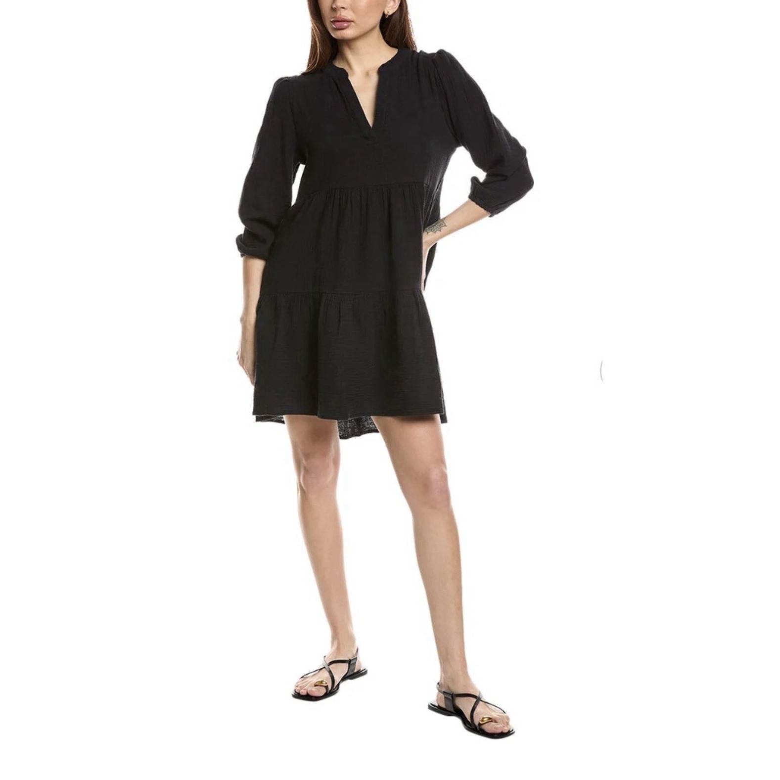 Echo Supersoft Gauze Kiki Mini Dress Women's Black Size Large Nwt